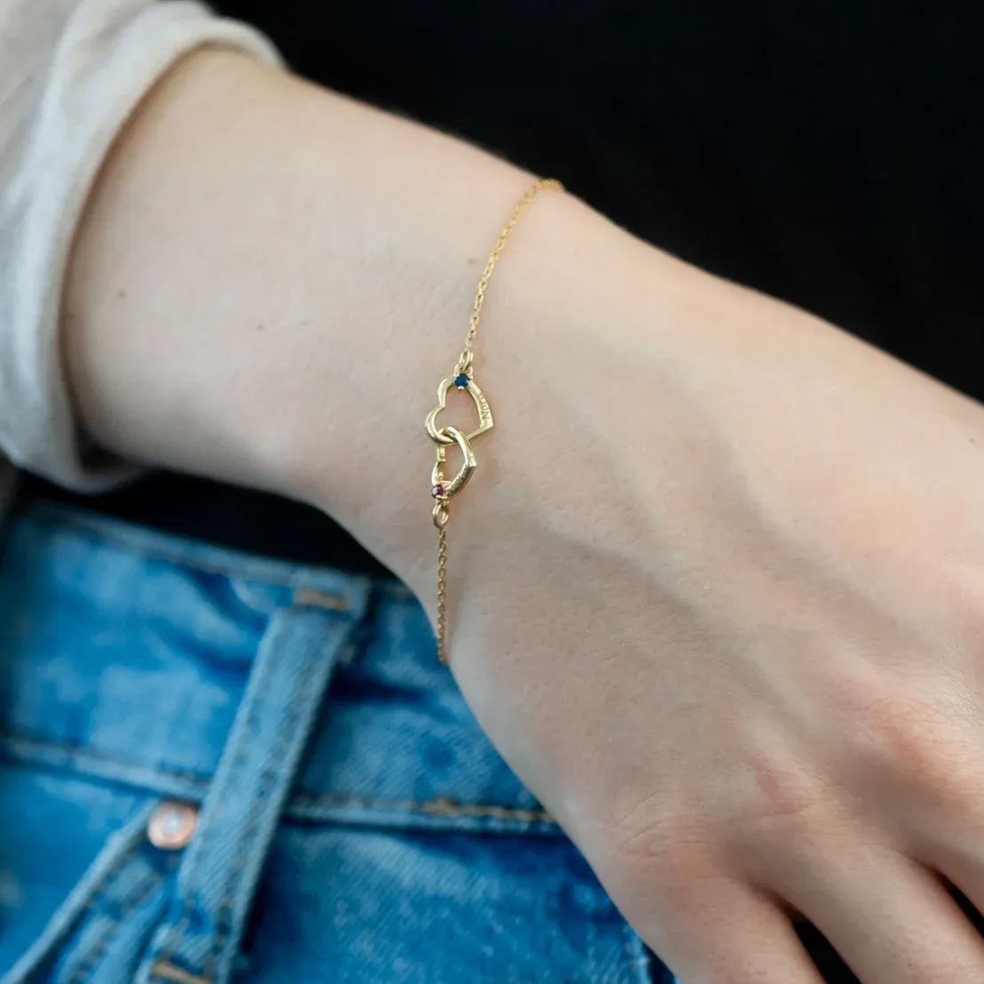 Personalized Interlocking Heart Bracelet With Birthstone Valentine's Day