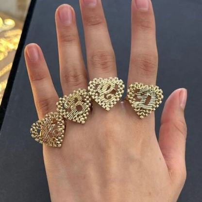 Retro Style Heart Shaped Personalized Custom Initial Letter Ring