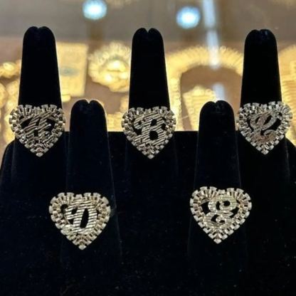 Retro Style Heart Shaped Personalized Custom Initial Letter Ring