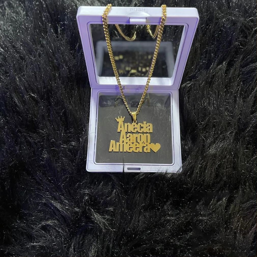 Crown Heart Personalized Three Name Necklace