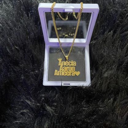 Crown Heart Personalized Three Name Necklace