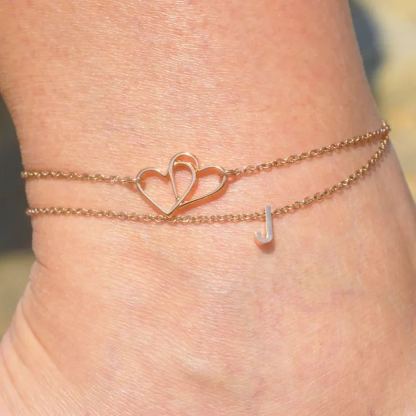 Personalized Two Heart and Custom Initial Anklet