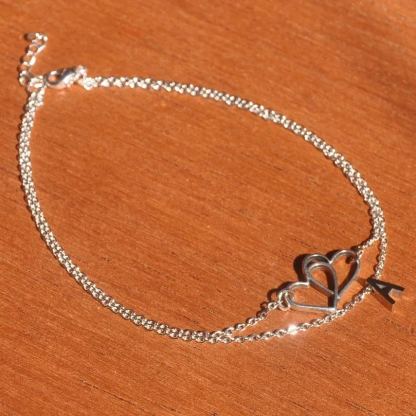 Personalized Two Heart and Custom Initial Anklet