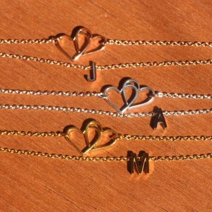 Personalized Two Heart and Custom Initial Anklet