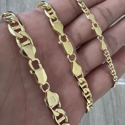 Mariner Chain Gold Plated Men Women Unisex Necklace 4mm 7mm 12mm