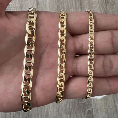 Mariner Chain Gold Plated Men Women Unisex Necklace 4mm 7mm 12mm