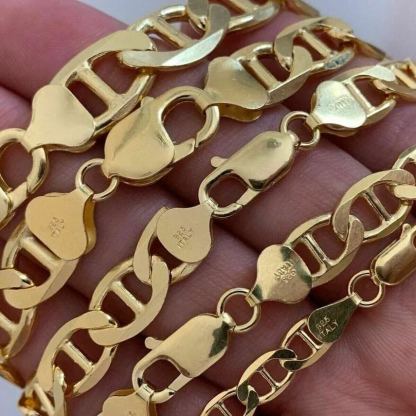 Mariner Chain Gold Plated Men Women Unisex Necklace 4mm 7mm 12mm