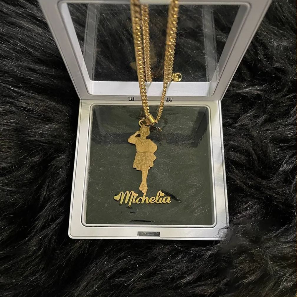 [Copy]Double Layer Shimmering Crown Heart Nameplate Pendant Personalized Name Necklace