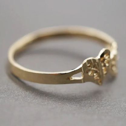 Diamond Cut Double Heart Ring Personalized Engraved Ring