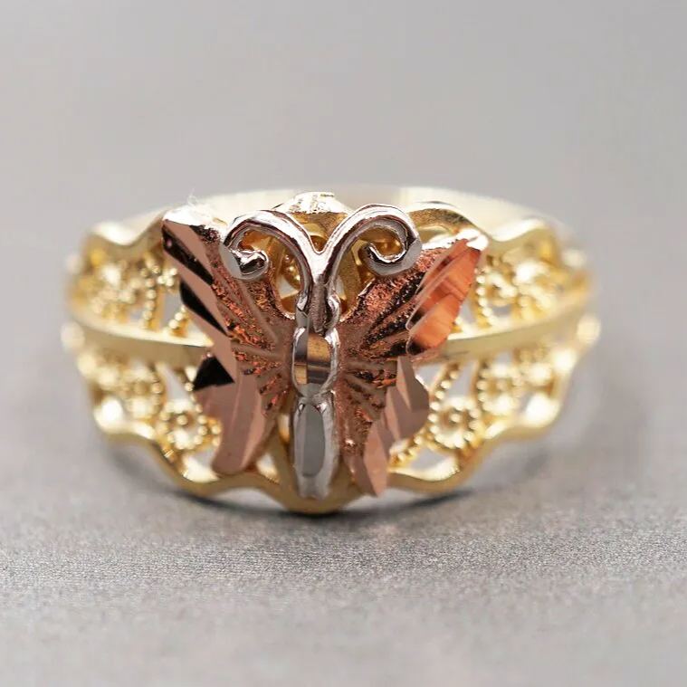 Diamond Cut Butterfly Filigree Band Ring Personalized Engraved Ring