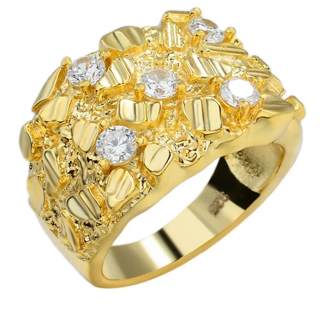 Diamond Cut Iced Out Nugget Custom Engraved Ring