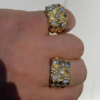 Diamond Cut Iced Out Nugget Custom Engraved Ring