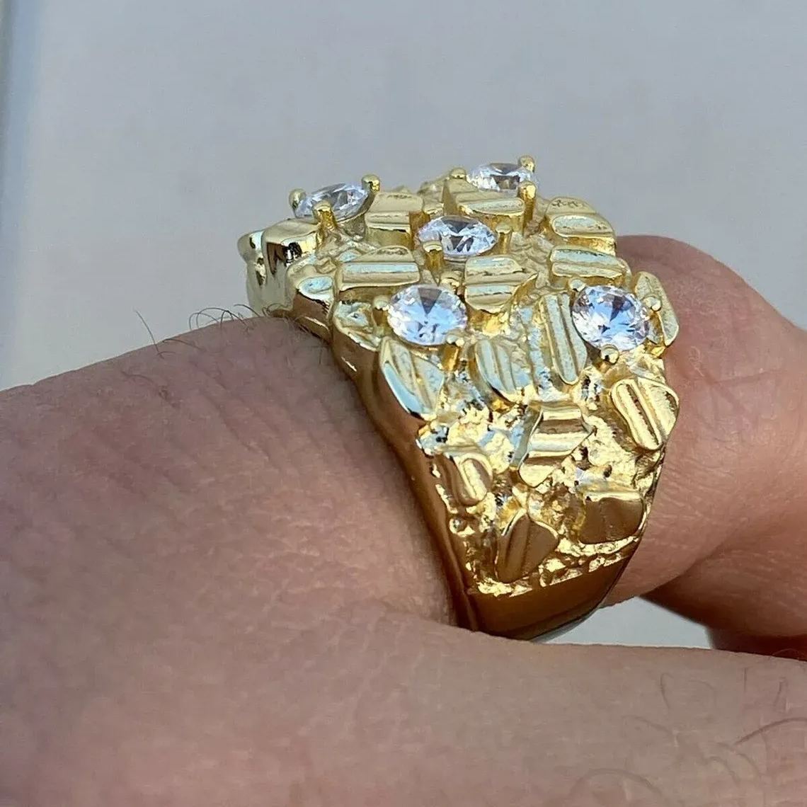 Diamond Cut Iced Out Nugget Custom Engraved Ring