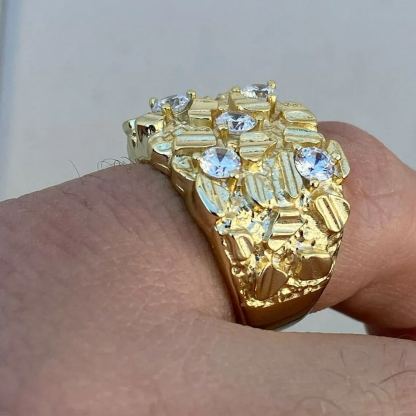 Diamond Cut Iced Out Nugget Custom Engraved Ring