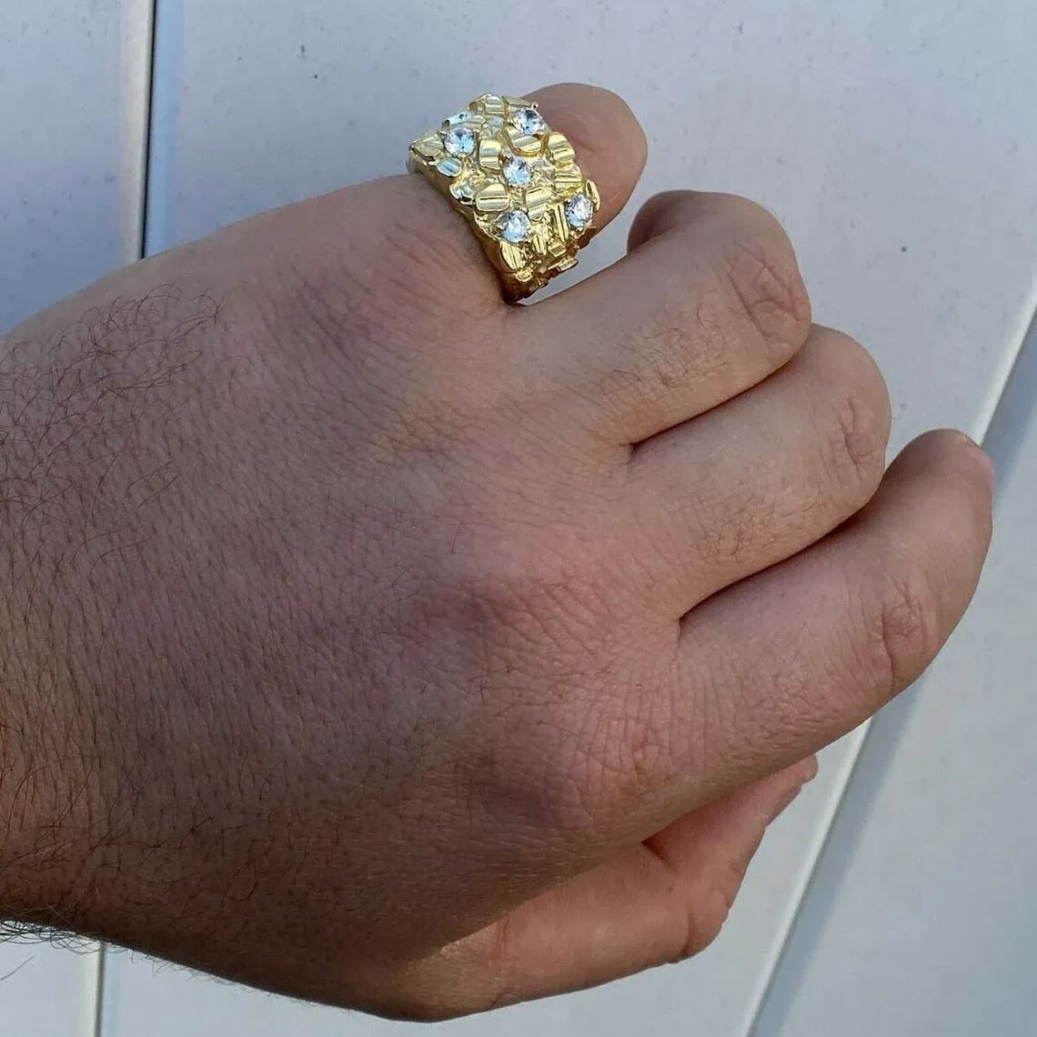 Diamond Cut Iced Out Nugget Custom Engraved Ring