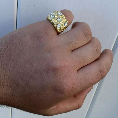 Diamond Cut Iced Out Nugget Custom Engraved Ring