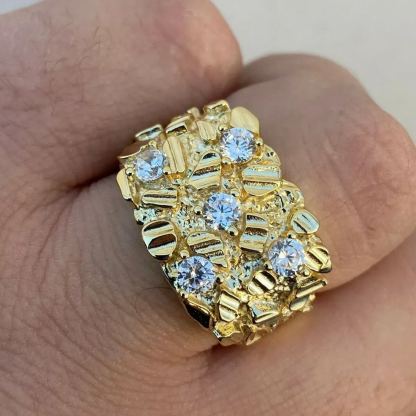 Diamond Cut Iced Out Nugget Custom Engraved Ring