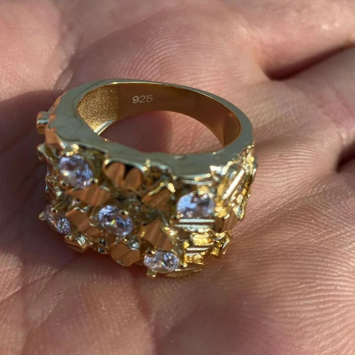 Diamond Cut Iced Out Nugget Custom Engraved Ring