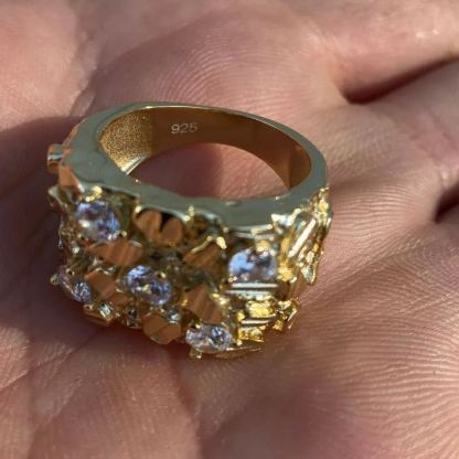 Diamond Cut Iced Out Nugget Custom Engraved Ring