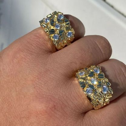 Diamond Cut Iced Out Nugget Custom Engraved Ring