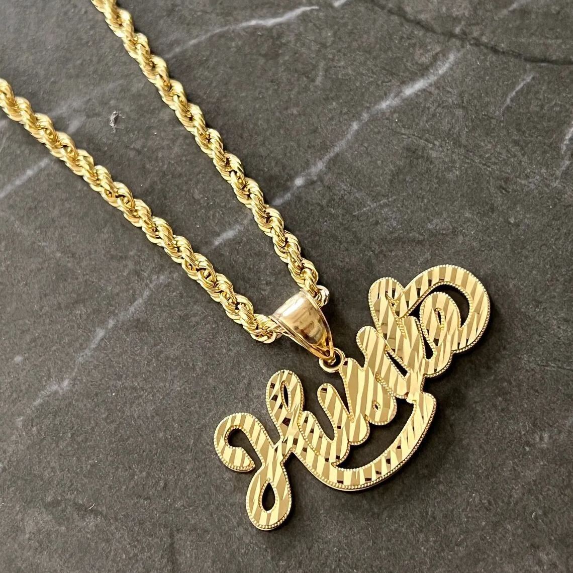 [Copy]Diamond Cut Gold Plated Rope Chain Custom Name Necklace