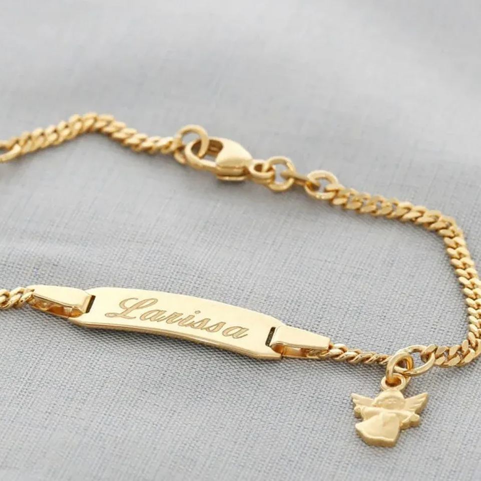 Gold Plated Angel Pendant Personalized Engraved Bracelet