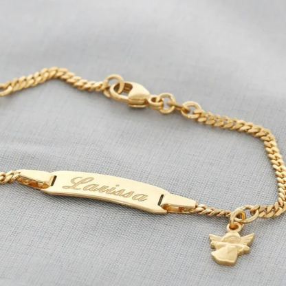Gold Plated Angel Pendant Personalized Engraved Bracelet 