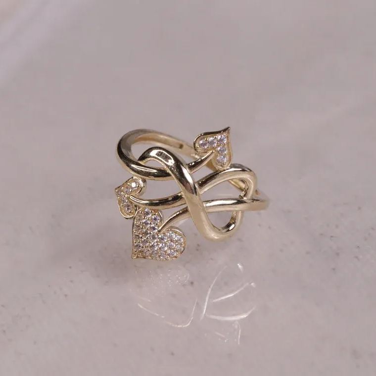 Gold Plated Zircone Cupid's Arrow Heart CZ Ring