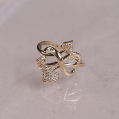 Gold Plated Zircone Cupid's Arrow Heart CZ Ring