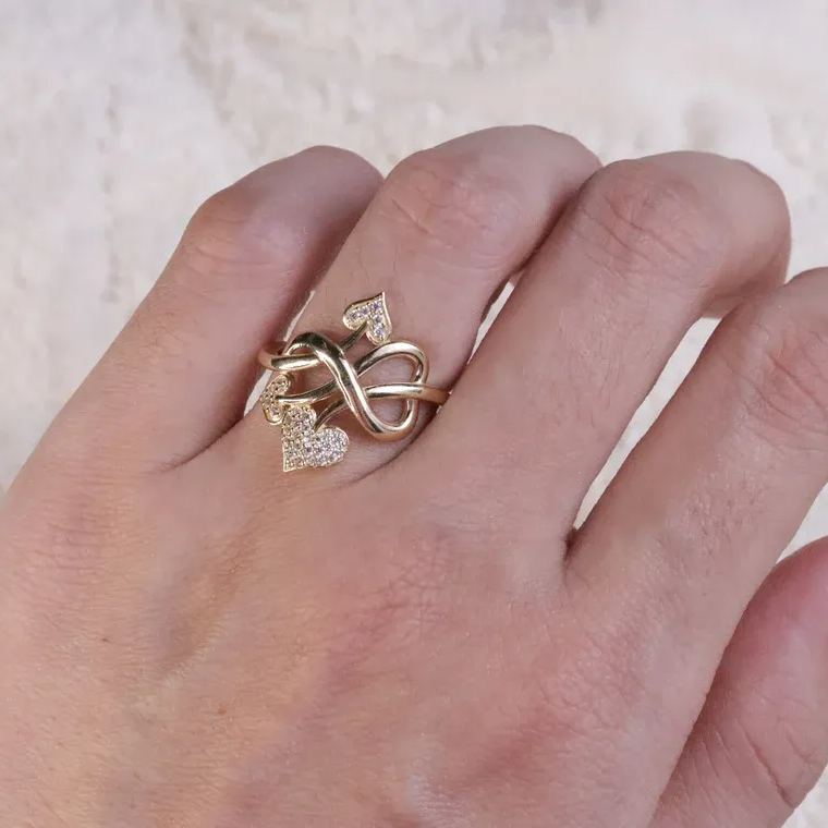 Gold Plated Zircone Cupid's Arrow Heart CZ Ring