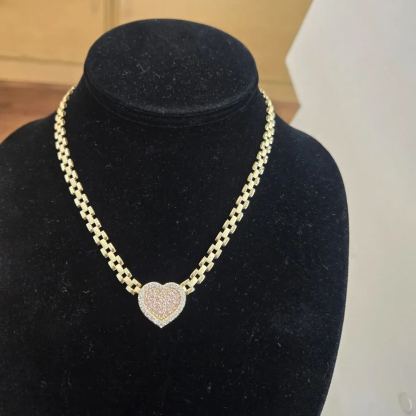 Rolex Band Link Chains Necklace With Heart Charm