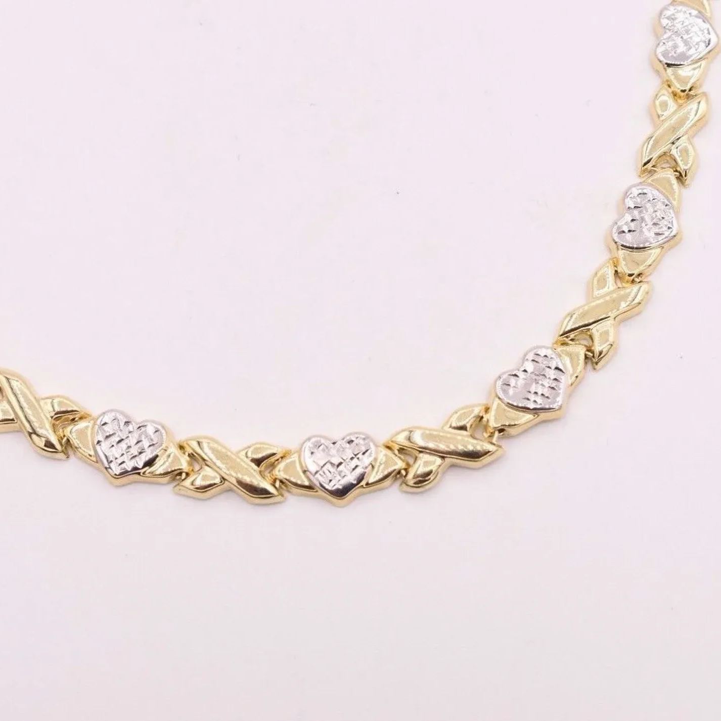 Two Tone Heart XOXO Chain Gold Plated Necklace