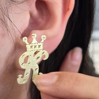 Personalized A-Z Crown Initial Letter Stud Earrings