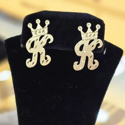Personalized A-Z Crown Initial Letter Stud Earrings