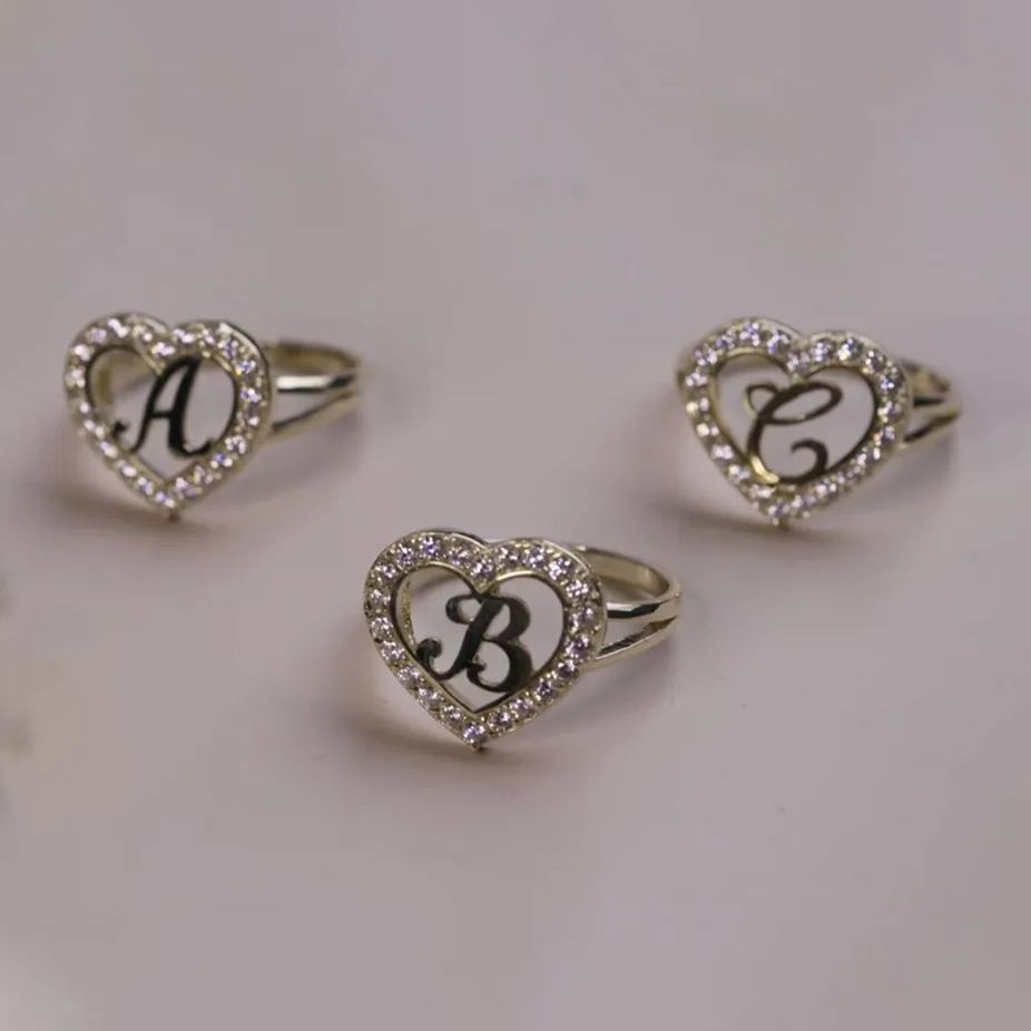 Heart Zricon Gold Plated Letter Ring Personalized Custom Initial Ring