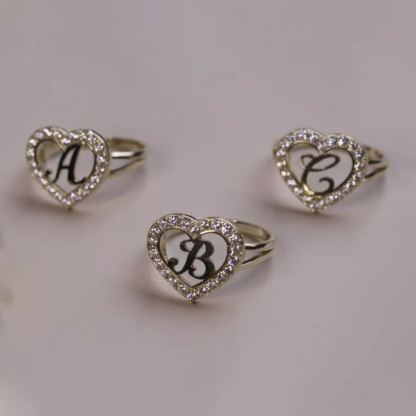 Heart Zricon Gold Plated Letter Ring Personalized Custom Initial Ring