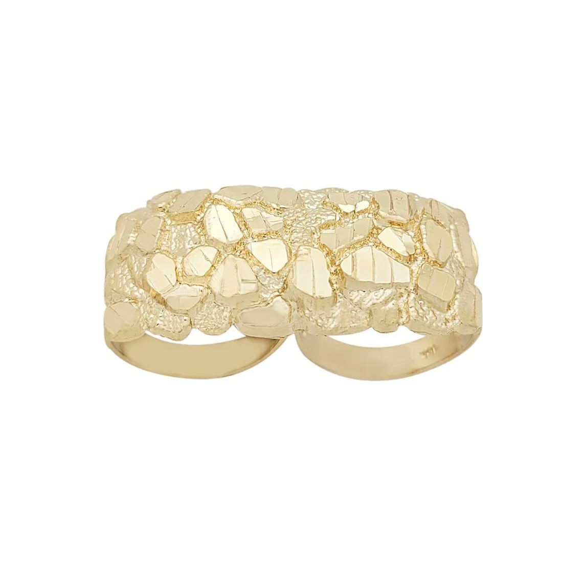 Gold Plated Nugget Two Finger Ring Personalized Engraved Ring