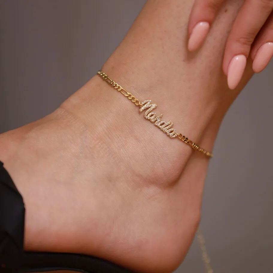 [Copy]Crown Nameplated Personalized Gold Plated Custom Name Anklet