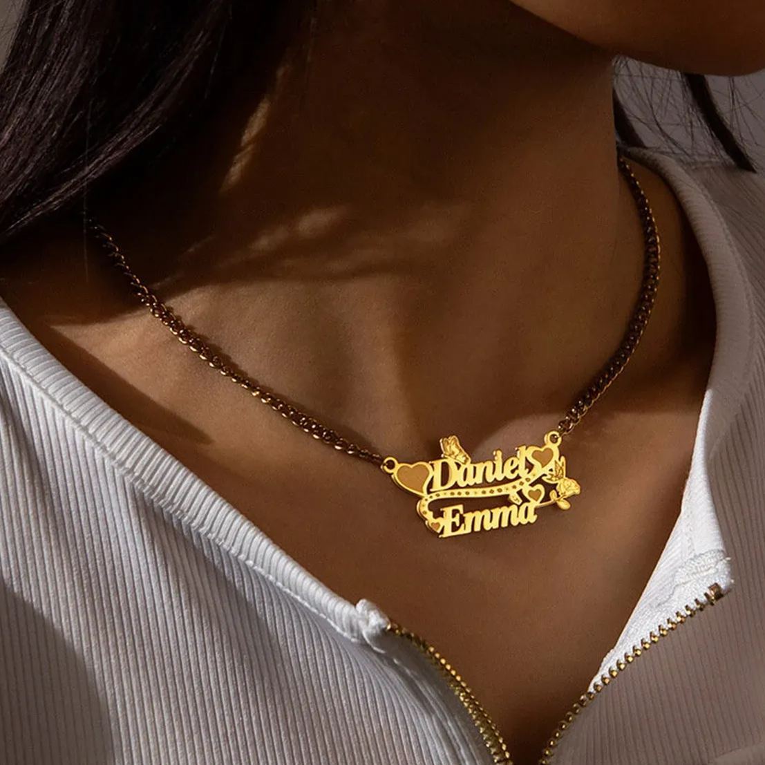 [Copy]Crown Butterfly Nameplated Pendant Personalized Custom Name Necklace 