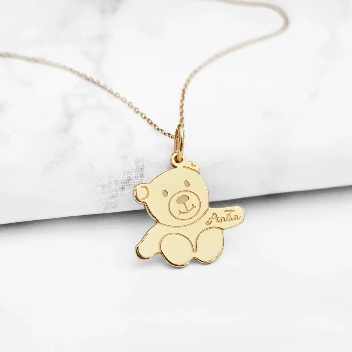 Teddy Bear Charm Necklace Personalized Custom Name Necklace
