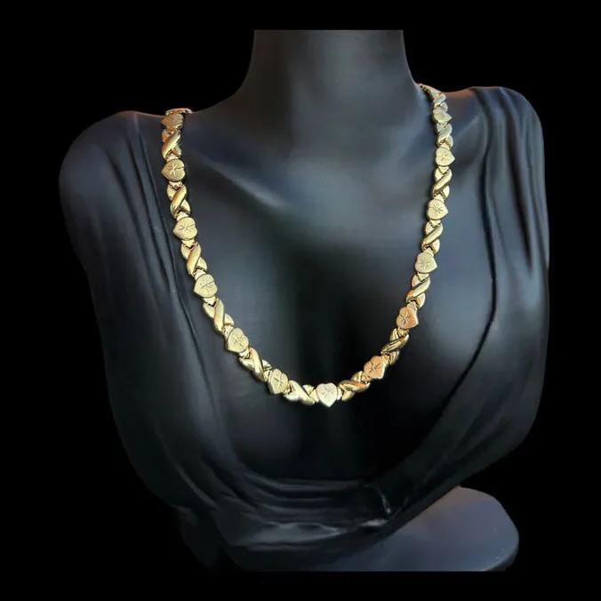 Heart XOXO Chain GOld Plated Classic Necklace And Bracelet