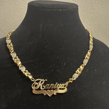 Personalized Custom Teddy XOXO Chain Double Layer Diamond Cut Heart Name Necklace