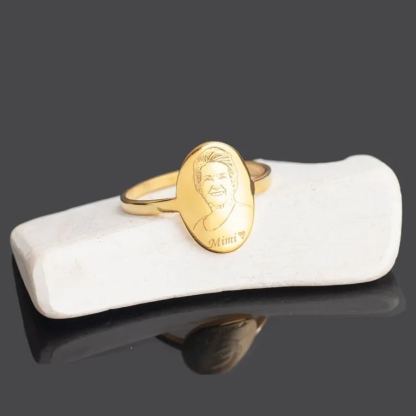 Gold Plated Portrait Engraved Ring Personalized Photo Ring