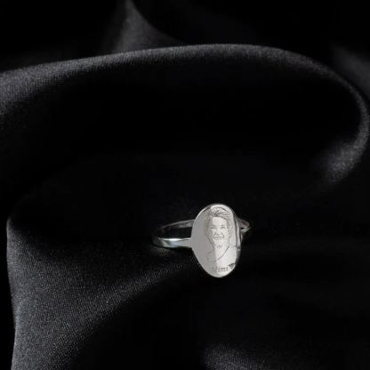 Gold Plated Portrait Engraved Ring Personalized Photo Ring