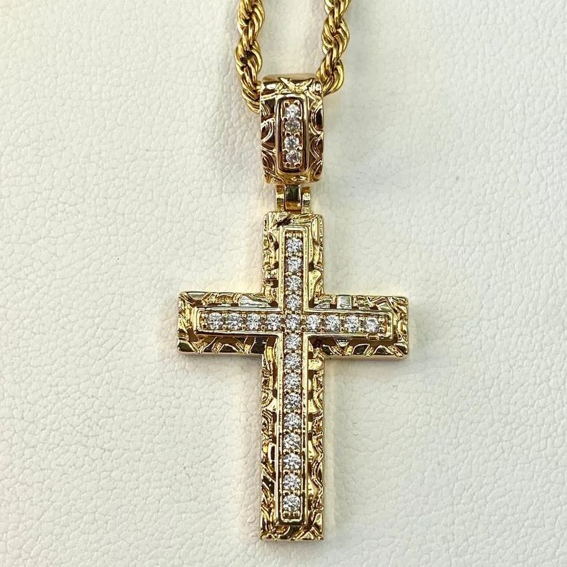 [Copy]Cross Pendant Necklace Gold Rosary Beaded Chain Cross Necklcace
