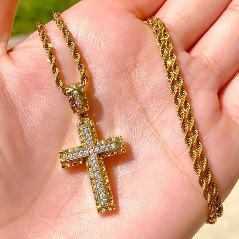 [Copy]Cross Pendant Necklace Gold Rosary Beaded Chain Cross Necklcace