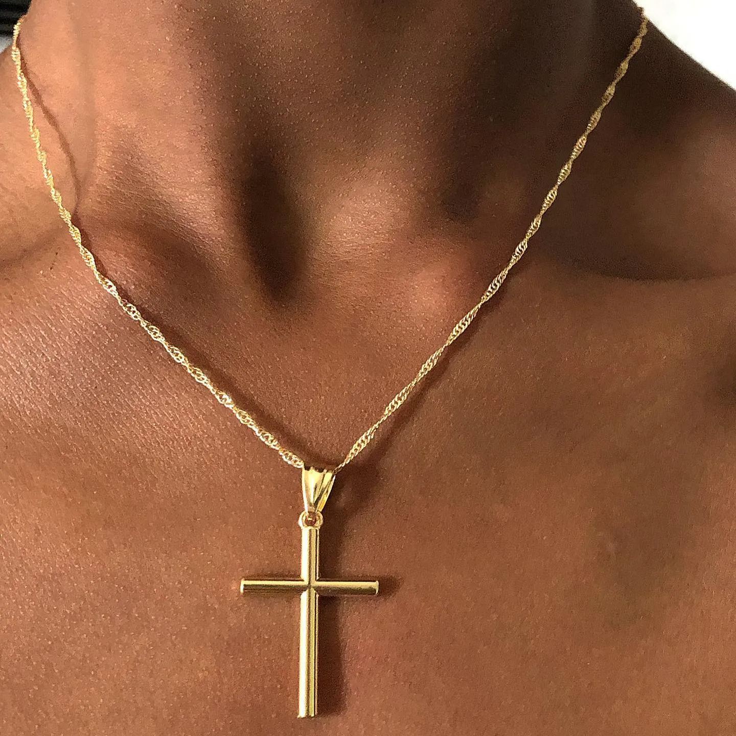 [Copy]Iced Hollow Cross Necklace Gold Plated Rope Chain Necklace
