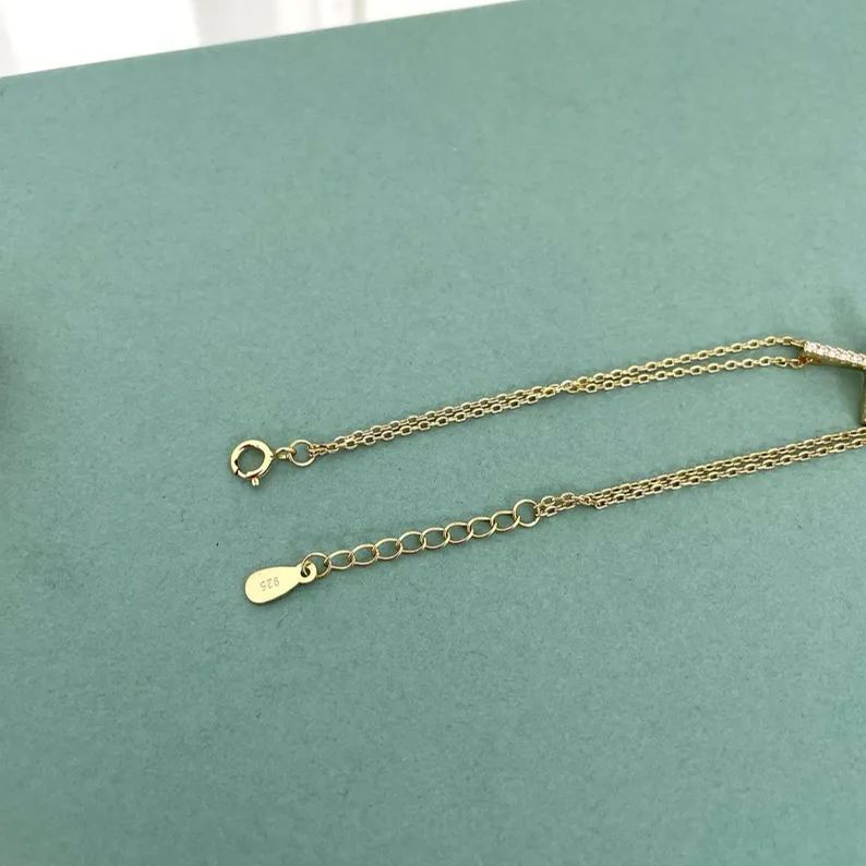 Cross with Double Chain Personalized Initial Bracelet Christian Bracelet