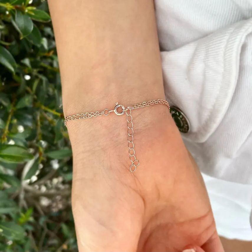 Cross with Double Chain Personalized Initial Bracelet Christian Bracelet