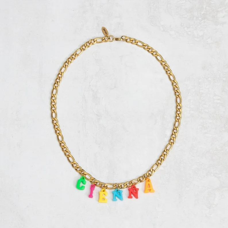 [Copy]Colorful Pearl Beads Chain Necklace Personalized Name Necklace For Kids 